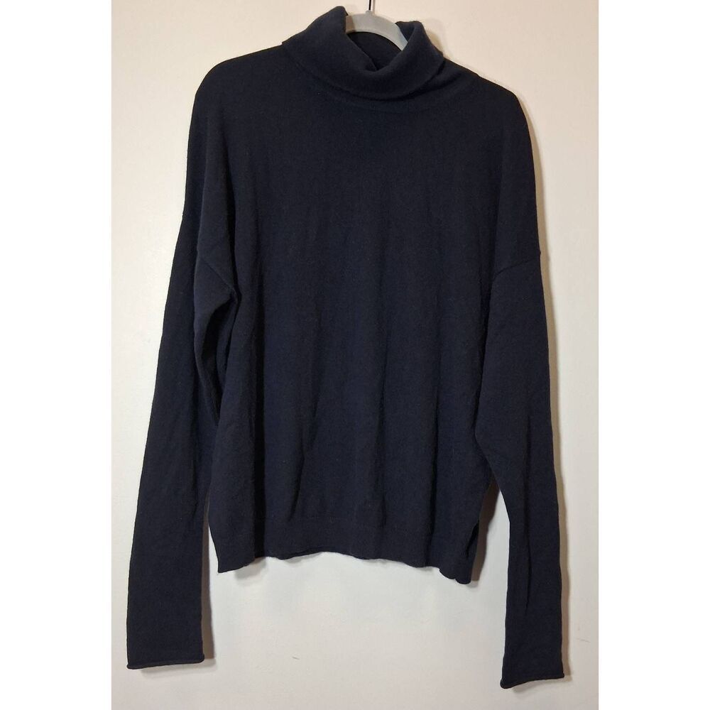 Cos womens xl turtleneck sweater 100% cashmere navy blue slouchy drop sleeve - Picture 2 of 10